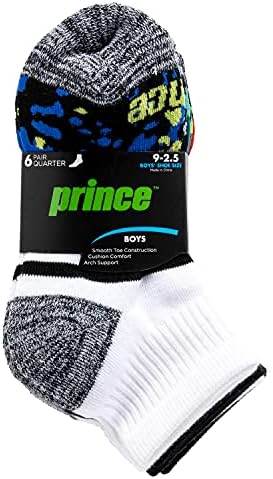 Спортни чорапи до щиколоток за момчета Prince дължина до четвърти инча с подложка за активни деца (опаковка