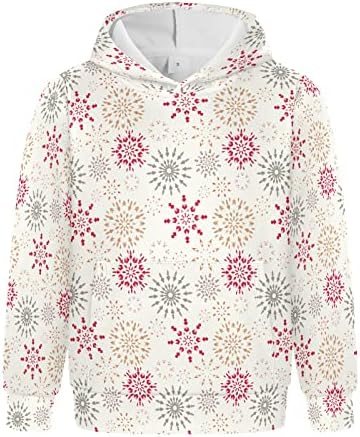Plaaee/Пуловер за Момчета и Момичета, Блузи с Коледен Дизайн, Червено, Златисто-Сив Снежинки, Ежедневни Hoody