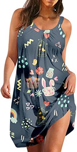 Женствена рокля-риза с шарени яйца заешко без ръкави, рокля с кръгло деколте, с плажна рокля, сарафан в стил