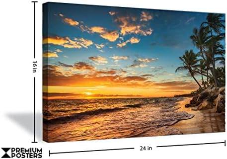 Премиум Плакати Плажен Залез Платно Стенно Изкуство - Големи 16 x 24