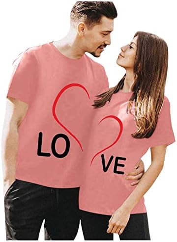 Еднакви Тениски за Свети Валентин за двойки, Тениски със Сладък Графика за Влюбени, Лятна Ежедневна Туника с