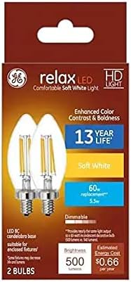 GE Relax LED 60-Ватов Еквивалент на B12 Мека Бяла Декоративна Свещ с регулируема яркост (2 бр.)