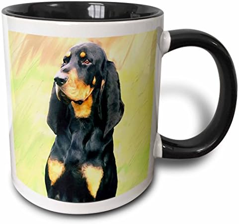 3dRose Тан Coonhound-два цвята Черна чаша, 11 грама, Боядисана