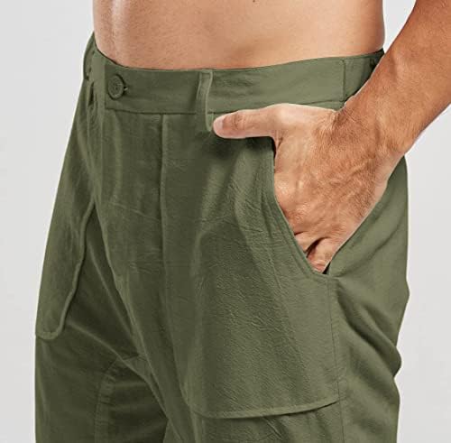 Ленени Панталони utcoco Мъжки Ежедневни Свободно Намаляване на Летни Плажни Панталони За Джогинг И Йога