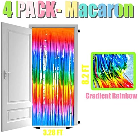 Декор за Хелоуин, 4 опаковки Макарони, Тъмно-Rainbow Фон за пердета с Ресни от фолио, 3,28 x 8,2 Фута, Цветни