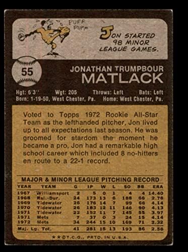 1973 Topps 55 Джон Мэтлак Ню Йорк Метс (Бейзболна картичка), БИВШ+ Метс