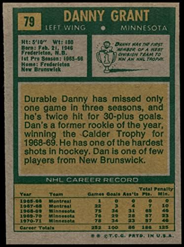 1971 Topps 79 Дани Грант Минесота Норт Старс (хокейна карта) EX/MT North Stars