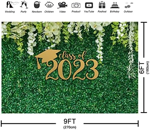 Апертурный клас 2023 г., Фон за снимки на дипломирането 9x6 фута, Стена от зелени листа, Писма с Пристъпите,