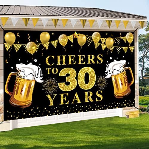 Украса за банери Честит 30 рожден ден, Черен Златен Фон Ура 30-годишнина, Аксесоари за Партита, декорация за