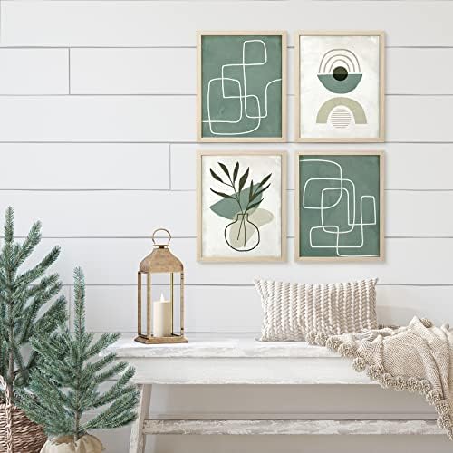 Комплект стенни рисунки ArtbyHannah 11x14 в рамка в стил бохо от 4 теми с Геометрични линии и цветове от градински