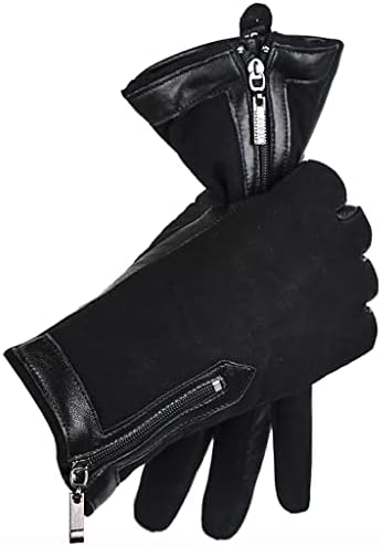 Къси Дамски Кожени ръкавици с цип, Дамски Зимни ръкавици, Дамски ръкавици (Цвят: D, Размер: 7)