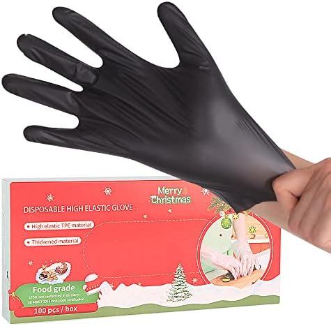 Коледни Ръкавици за Еднократна употреба Черни Винилови Ръкавици Без латекс за домакинство, обработка на хранителни