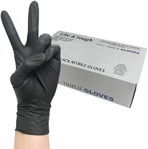 Ръкавици Infi-Lite Touch & Tough от черно нитрил, мънички, без прах (100 ръкавици)