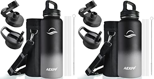 Случайна бутилка за вода AEXPF на 32 грама и Спортна бутилка за вода с 40 грама от Неръждаема стомана с 3 Капаци,