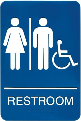 Надпис 8377 ADA Тоалетна за инвалидни колички с тактилна графика, 6, 9 инча, синьо / бяло
