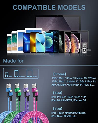 Кабел за зарядно на iPhone, [3 фута и 4 опаковки] USB Кабел-Светкавица с найлон оплеткой, [сертифициран Пфи]