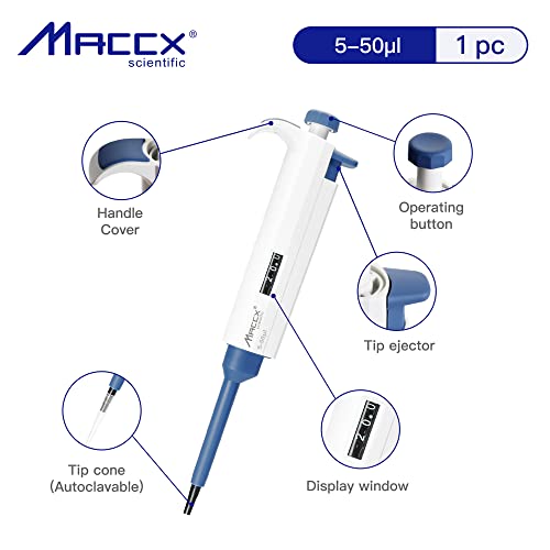 Микропипетка Maccx използване от 5 до 50 мл, Одноканальная Пипета, Точност Калибрирани Пипета, Регулируем Обем,