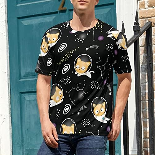 Кавайный Сладък Котка, Астронавт в Космоса, Мъжка Тениска с Къс ръкав и кръгло деколте, Ежедневни Тениска